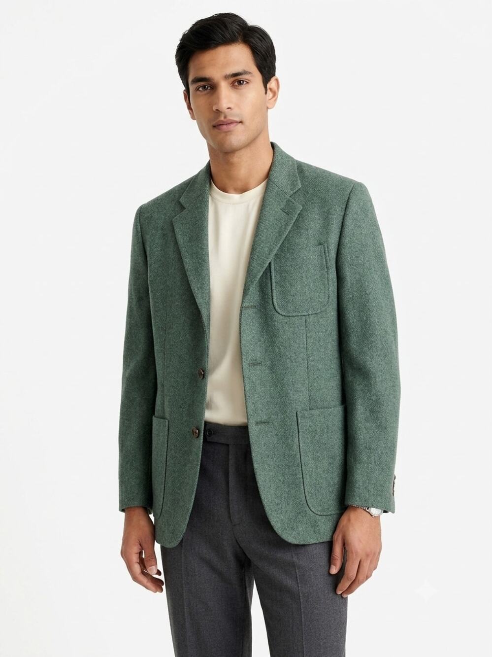 Vintage J.Crew Blazer Jacket Mens M Sage Green Tweed Notch Lapel Cashmere Blend